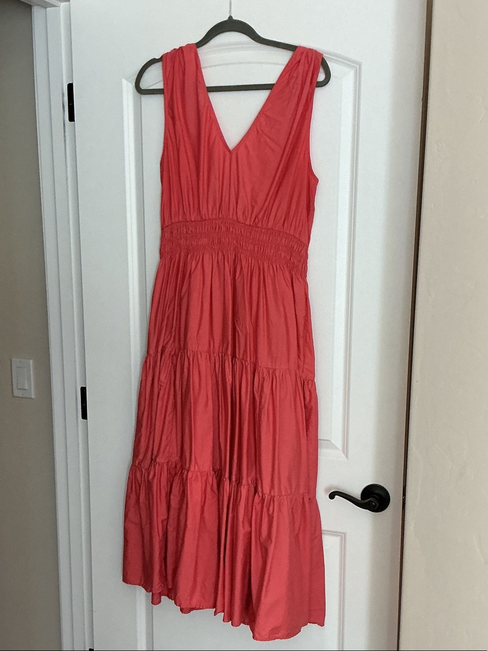 Maeve 100% Cotton Orange Sleeveless V-Neck Tiered Maxi Dress with Pockets